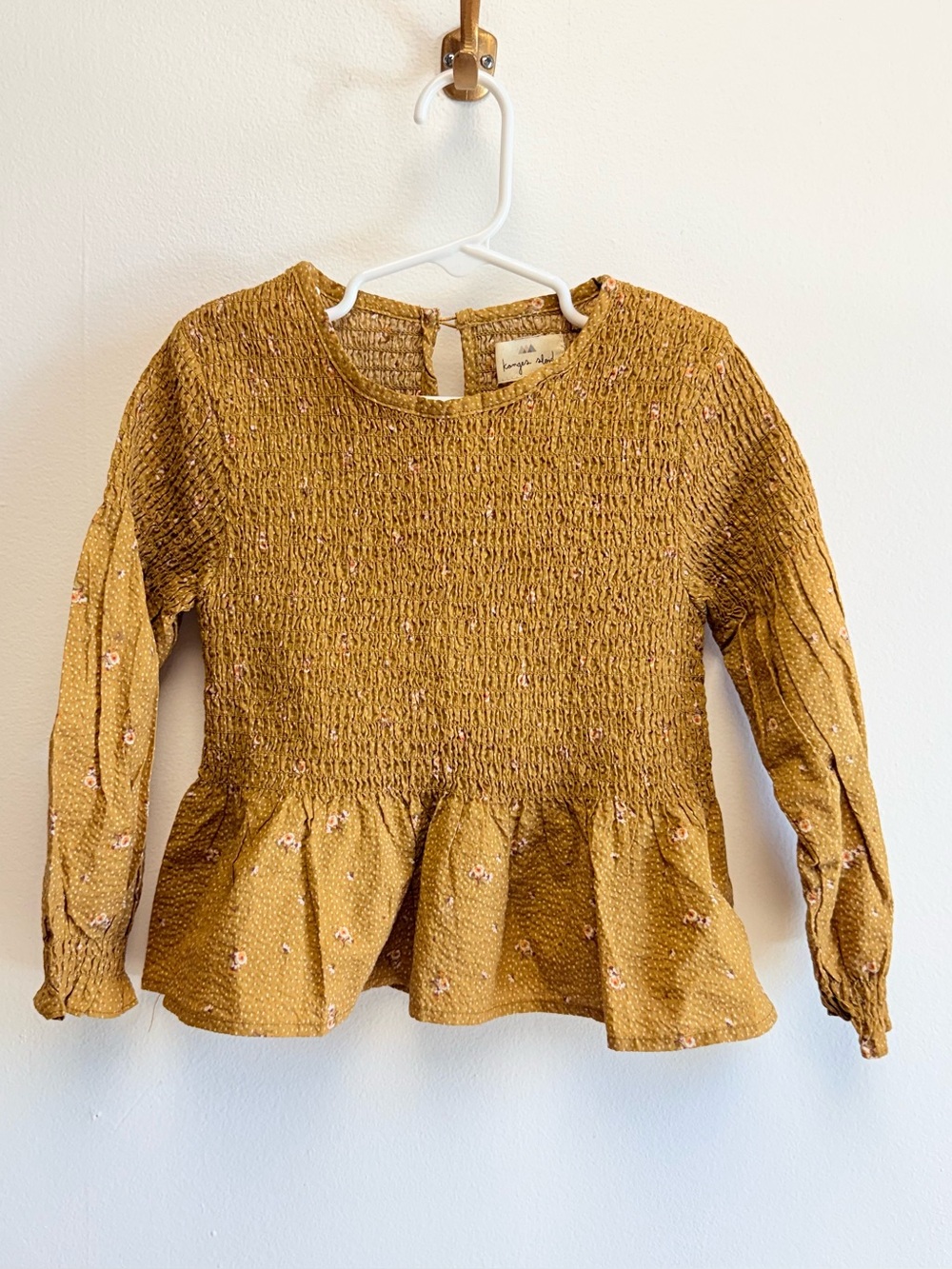 Konges Slojd Mustard Ditsy Floral & Dot Smocked Long Sleeve Top 100% Cotton 4
